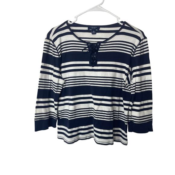 Chaps knit blouse shirt top women's XL extra large blue and white stripe cotton - Picture 1 of 12